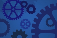 Mechanical gears in blue for industry and process concept.