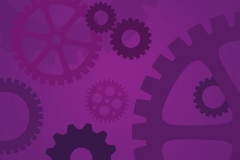 Mechanical gears in purple for industry and process concept.