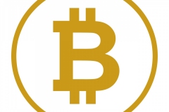 Bitcoin symbol sign for digital currency.  Cryptocurrency to use for buttons or websites.  Security concept.  Golden yellow orange bitcoin illustration.