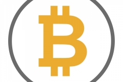 Bitcoin symbol sign for digital currency.  Cryptocurrency to use for buttons or websites.  Security concept.  Golden yellow orange grey bitcoin illustration.