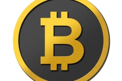 Golden gray bitcoin symbol coin on white background.  Reflective 3D logo.