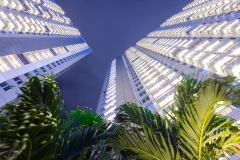 Apartment windows at night.