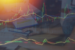 Business financial investment monitoring.  Signs and symbols of investment value rising.