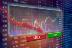 Stock market plummet sell shares on exchange with financial loss and money gone.